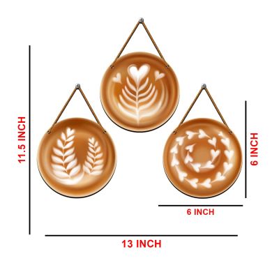 -Piece Coffee Art Round Wall Hanging Set Modern Cafe-Themed Wall Art for Kitchen, Coffee Bar, and Restaurant Decor